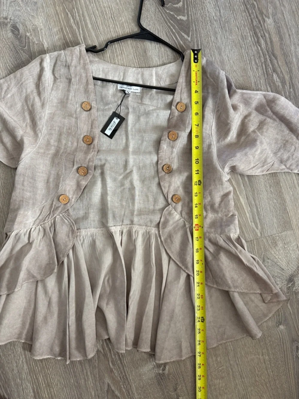 NWT Crosstree Lane Beige Linen Blend Ruffle Open Front Jacket Size Medium - Picture 8 of 9